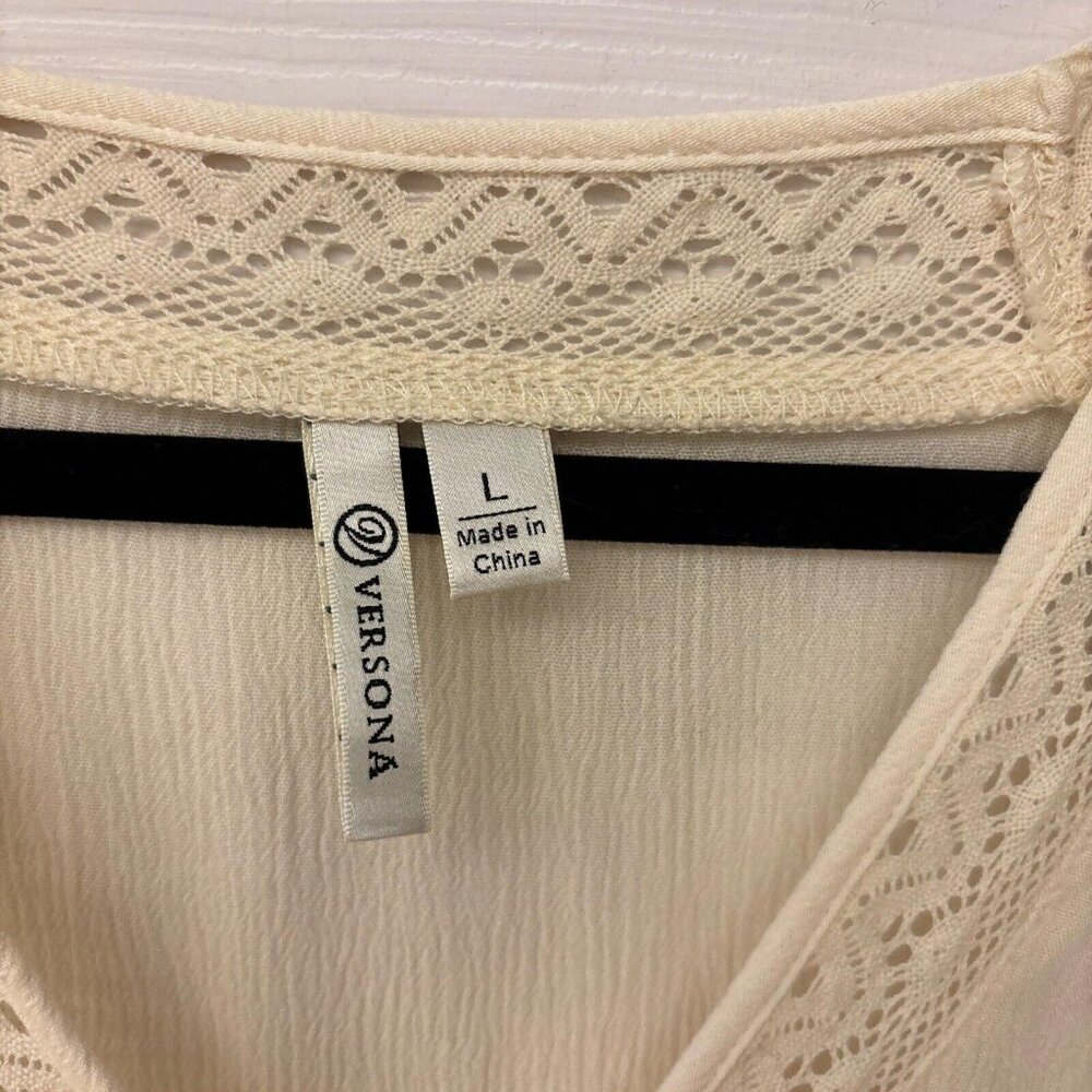 Versona Cream Top V-Neck V Neck  Lace Short Sleeve. Size L. Lace. Casual Work - Picture 5 of 7